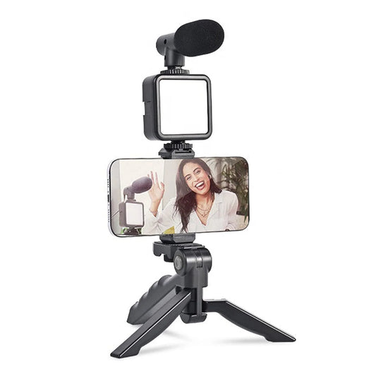 Vlogging Kit for Video Making with Mic Mini Tripod Stand, LED Light & Phone Holder