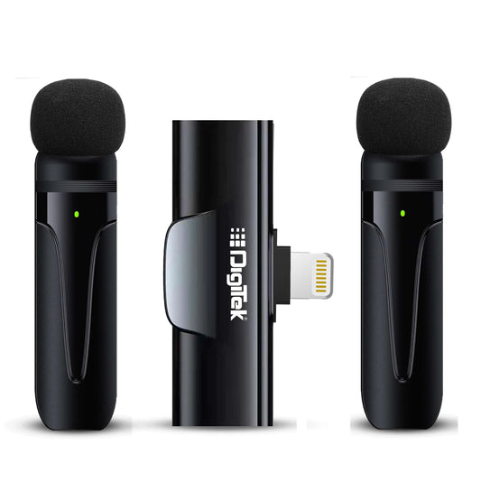 Digitek (DWM-004) 2 nos of Noise Calcelling Wireless Microphone & one Receiver with 8-pin Connector, Fast Charging, Suitable for YouTube Vlog, Live Streaming, Video Shooting & More