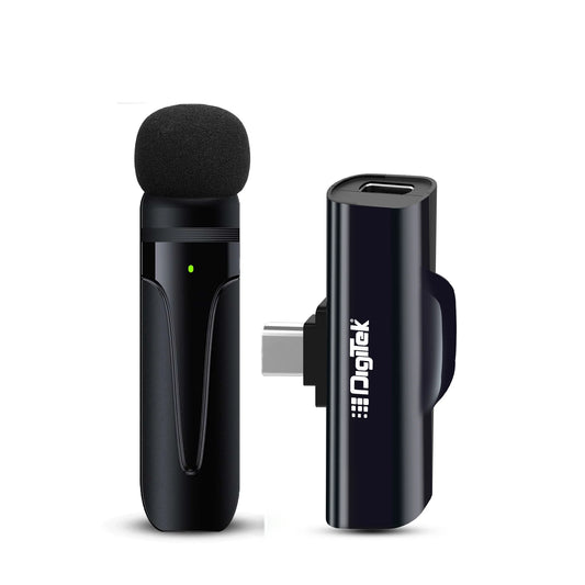 Digitek (DWM-001) Wireless Microphone & Receiver with Type C, Compatible for Noise Cancellation Mic Suitable for Vlog You Tube Live Streaming Video Recording and More